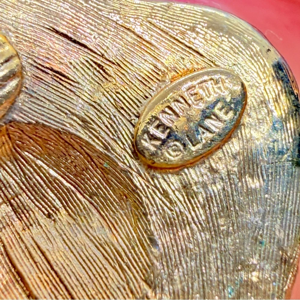 Kenneth Jay KJL Lane Peach Rose & Rhinestone Clip On Earrings Vintage 1990’s - Picture 5 of 6